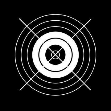 Target Symbol. Black target symbol with circles. Black target icon with crosshairs. Target achievement icon with check mark and arrows indicating success. Success.