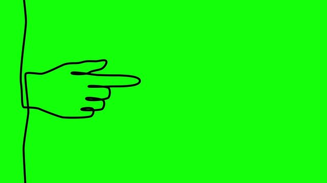 Hand pointing right. Green screen background provides clean editing space. Gesture suggests direction or emphasis. Ideal for instructional or advertising videos