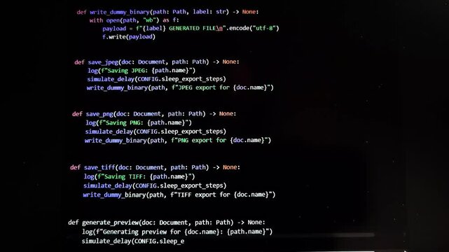 Artificial intelligence writes programming code on computer screen automatically. Digital system generates script using language model technology. Technology concept shows smart coding and