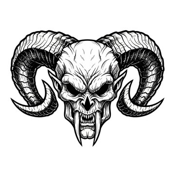 Detailed illustration of ram skull head.