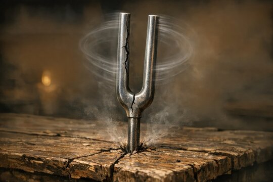 A close-up view of a wooden fork with a broken or worn-out tine sticking out, perfect for use in illustrations about food, rustic settings, or everyday objects
