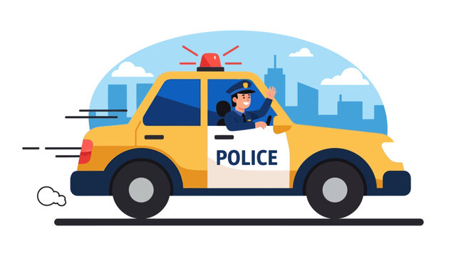 Police car speeding down the street.