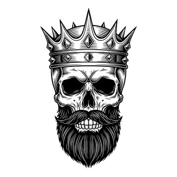 Skull with crown and beard.