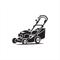 Naklejka premium Black silhouette of a lawn mower on white background for design use