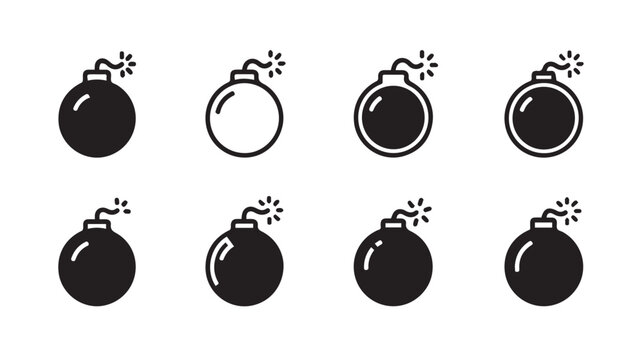 Explosive bomb icons with burning fuses on a clean white background symbolizing danger and action