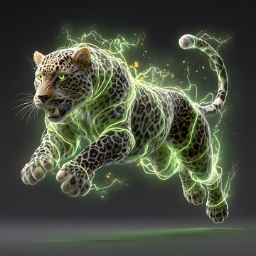 Intricate green and white of a leopard head, stylized and symmetrical