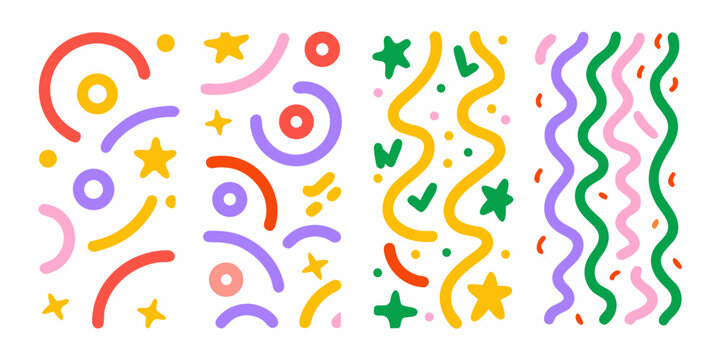 abstract colorful shapes quartet playful vector illustration on white background