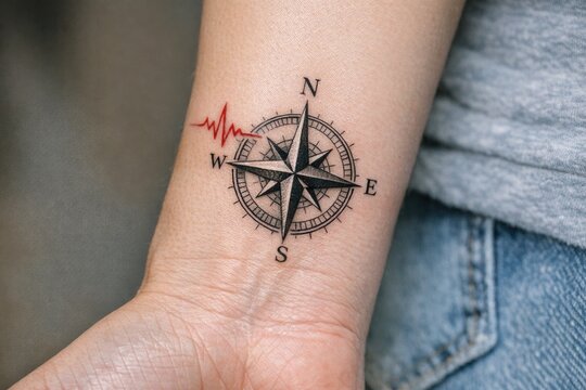 A person with a unique tattoo of a compass on their wrist, inspiring navigation and direction