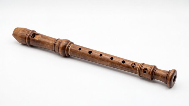 Old brown wooden recorder flute musical instrument