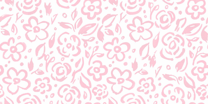 Delicate pink floral pattern soft brushstroke seamless design