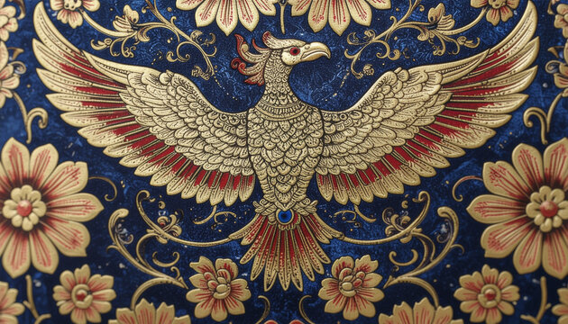 Emblematic bird with floral background
