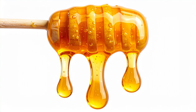 Honey dripping from wooden dipper