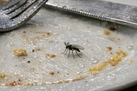 A dish left uncleaned with an unwanted visitor