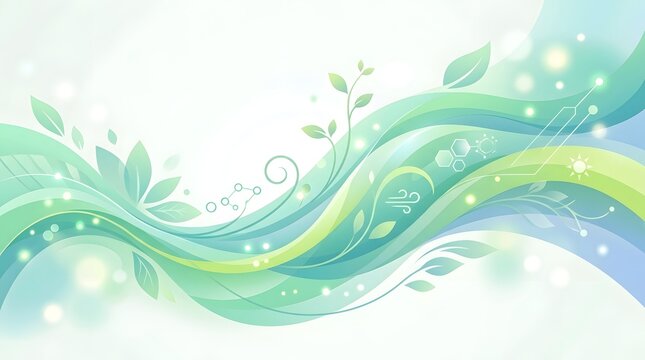 Abstract floral wave design with leaves swirls and botanical elements in pastel colors