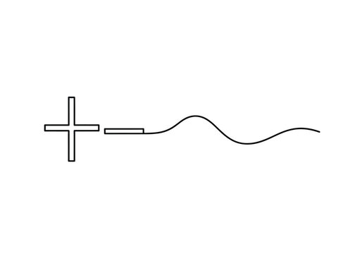 Plus and minus symbol line art with wavy path