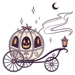 Obraz premium halloween pumpkin carriage vector illustration with jack o lantern face