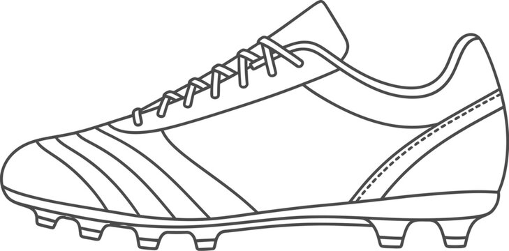 A line drawing of a soccer cleat with laces and studs on a white background