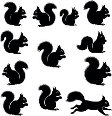 Fototapeta premium Squirrel silhouettes collection in dynamic poses - forest animal vector set