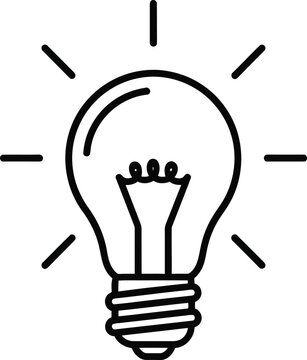 A simple black line drawing of a glowing lightbulb icon