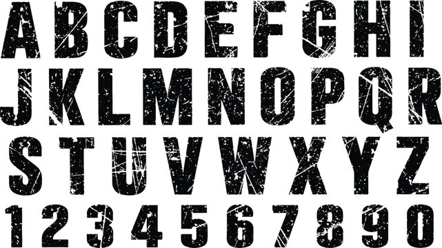 Hand drawn alphabet vector font set illustration featuring letters, numbers, symbols and abc typography design in grunge paper style for business concept icon collection