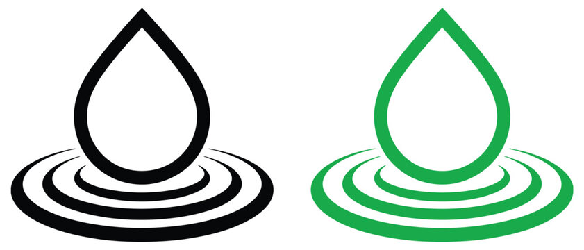 Raindrop ripple circle outline icon, water drop symbol with wave effect isolated on white background vector illustration.