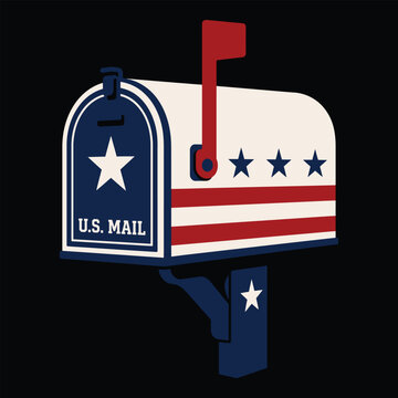Patriotic American Flag Mailbox Illustration - USA Stars and Stripes U.S. Mail Postbox Vector for Mail Carrier Gift, Postal Worker, and USA 250th Anniversary T-Shirt Design