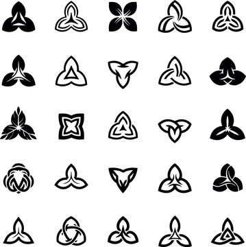 Tribal and celtic knot symbols: triangles flowers abstract shapes with triangle