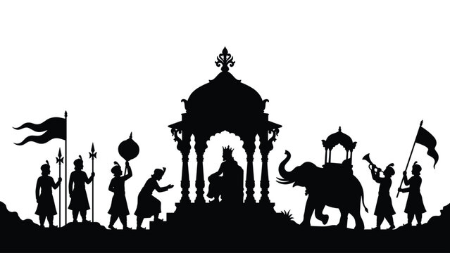 Indian royal procession with elephant and palace building silhouette high-quality professional detailed modern elegant stylish