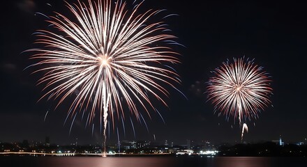 Fototapeta premium Spectacular 4th of july independence day fireworks display over city skyline