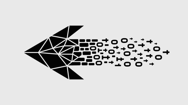 Fragmenting arrow with binary digits &ndash; Ideal for digitalization, tech startups, or modern data visualization.