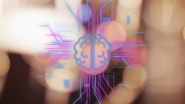 Green brain appearing causing circuits radiating pixels spreading code overlaying showing data flow