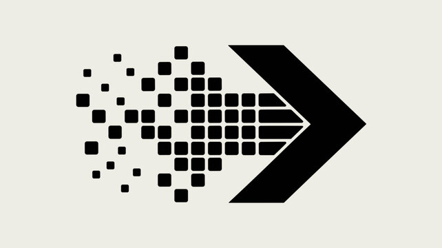 High-contrast digital decay arrow &ndash; Suitable for systems integration, cloud transition, or futuristic data flow.