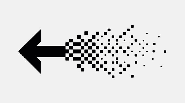 Fragmenting pixelated arrow mark &ndash; Perfect for software development, digital conversion, or modern tech innovation.