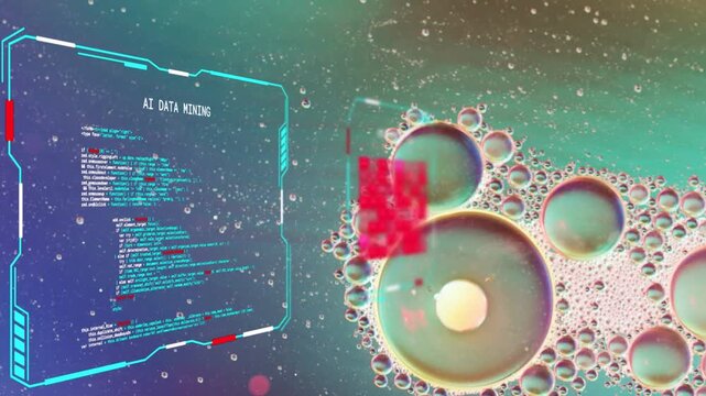 HUD flickering, red pixels shifting and dissolving over bubbles, visualizing data extraction