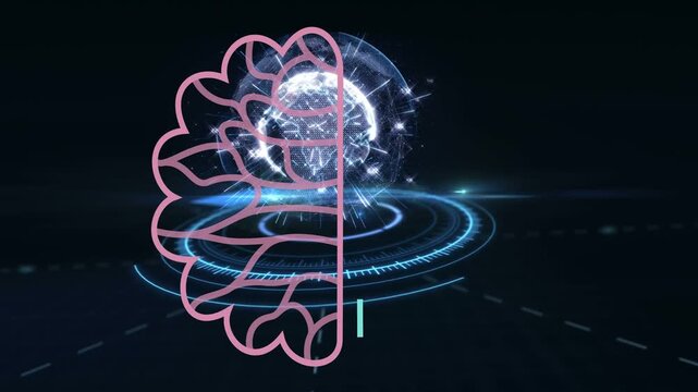 Vertical pink line appearing, globe rising over HUD, brain lines tracing and showing neural net