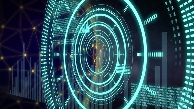 3D holo rings rotating pulsing and shrinking around gold spine triggered by scan pulse showing data