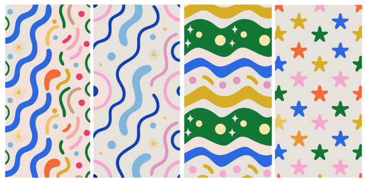 abstract wavy and geometric patterns colorful quartet collection