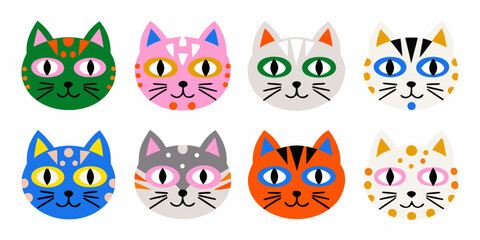 stylized cat faces grid colorful vector illustration on white background © Tarun