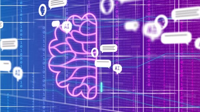 Neon cloud forming left, growing into pink brain while cyan circuit half emerging, showing AI flow