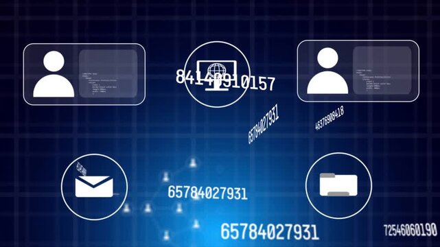 Cloud sync icon fading in, numeric streams forming user-node network, visualizing account links