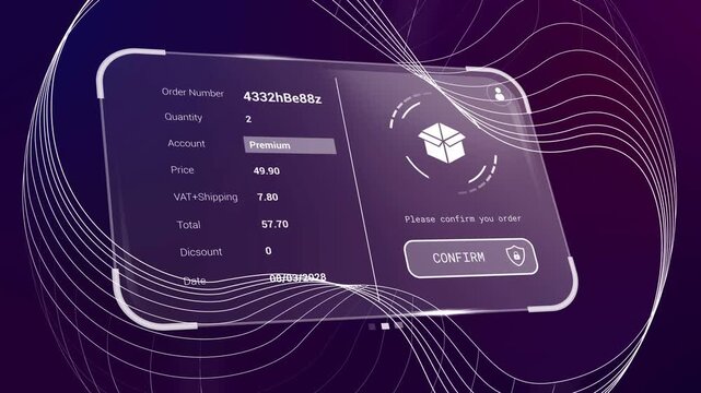 On load hologram flipping, orbiting, showing order, highlighting 57