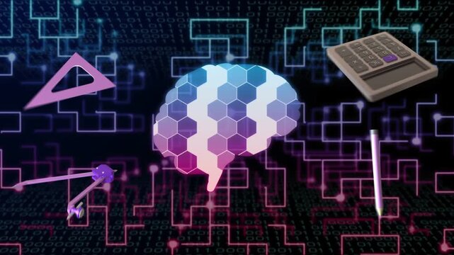 On start hex-brain pulsing shifting cells lighting circuits calculator drifting showing network