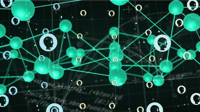 3D teal node mesh rotating as camera panning, avatar rings drifting, marking central node for links