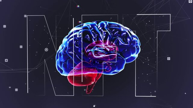 On load stylized 3D brain rotating, pulsing while outlines aligning, forming centered tech graphic