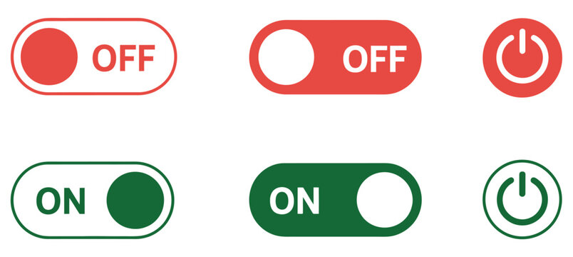 Power icon set with on off power button symbols, switch icons and shutdown signs isolated vector illustration.