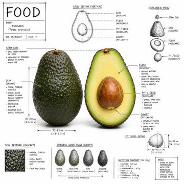 Avocado anatomy diagram with labeled fruit sections