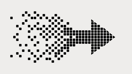 Fototapeta premium Fragmenting arrow with pixel field – Perfect for software engineering, cloud transformation, or modern data flow themes.