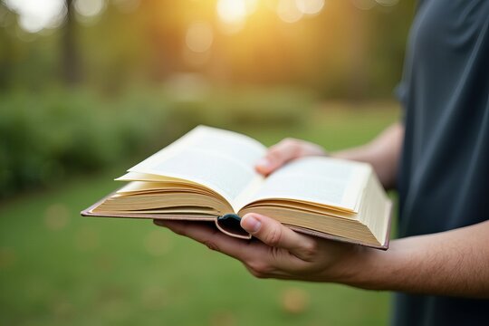 A Hand Giving a Book Outdoors: A Symbol of Education and Sharing