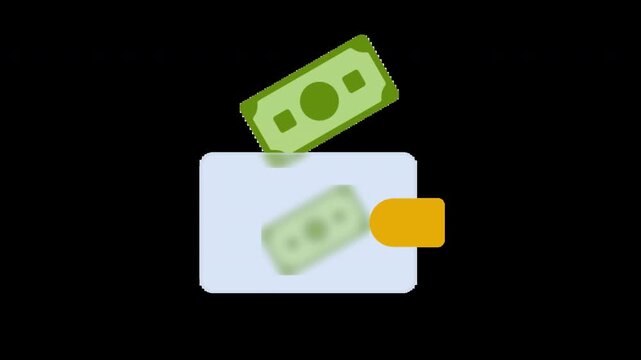 Simple flat vector illustration of digital wallet containing green banknote isolated on transparent background