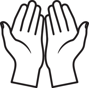 Praying hands icon in line art style vector illustration isolated on transparent background human palms raised up for supplication and devotion sign.